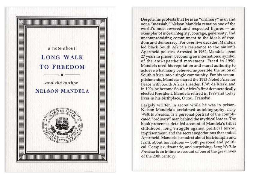 Nelson Mandela Signed Luxury First Edition of His Celebrated Autobiography ''Long Walk to Freedom'' -- Fine Condition